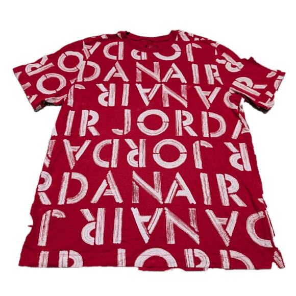 Air Jordan T-Shirt Mens Size Large Red All Over Print Short Sleeve Spell Out - Picture 1 of 4